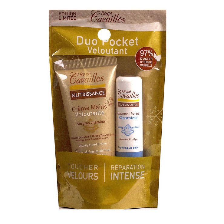 Duo pocket crème mains veloutante + stick lèvres réparateur