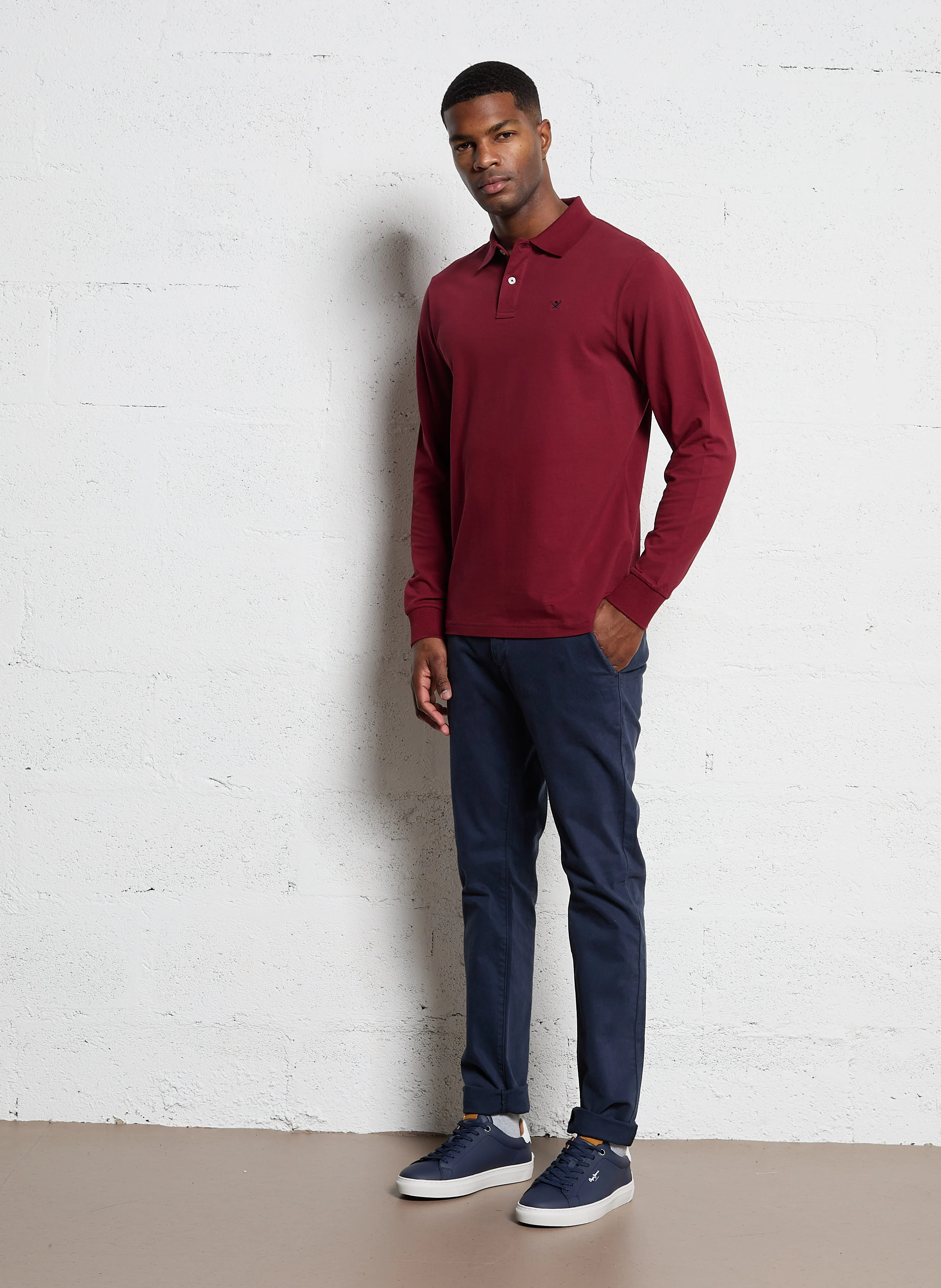 Pantalon slim en coton mélangé | Bleu