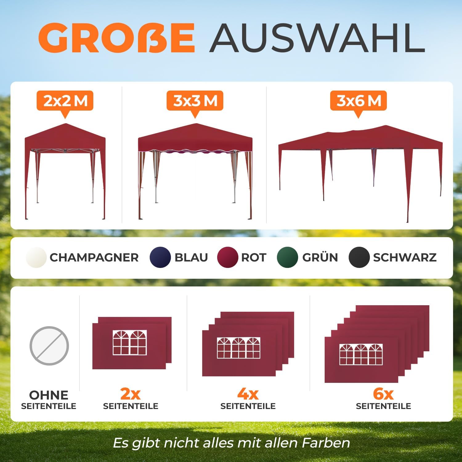 Kronenburg Faltpavillon wasserdicht Dachmaß 3 x 3 m UV Schutz 50+ Pavillon in Rot mit 4 Seitenteilen