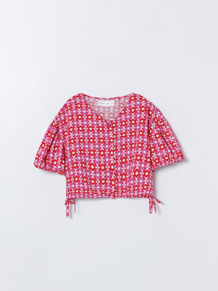 Camisa cropped estampada - Rosa