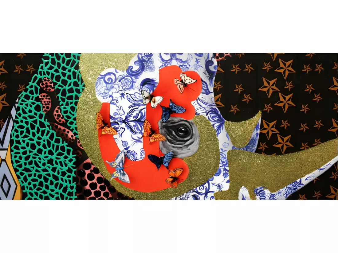 Tableau rhinocéros funky patchwork 100 cm - RHINO REGARD