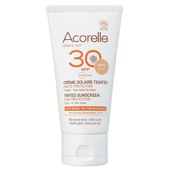 Acorelle Crème Solaire Teinte Dorée Bio SPF30 50ml