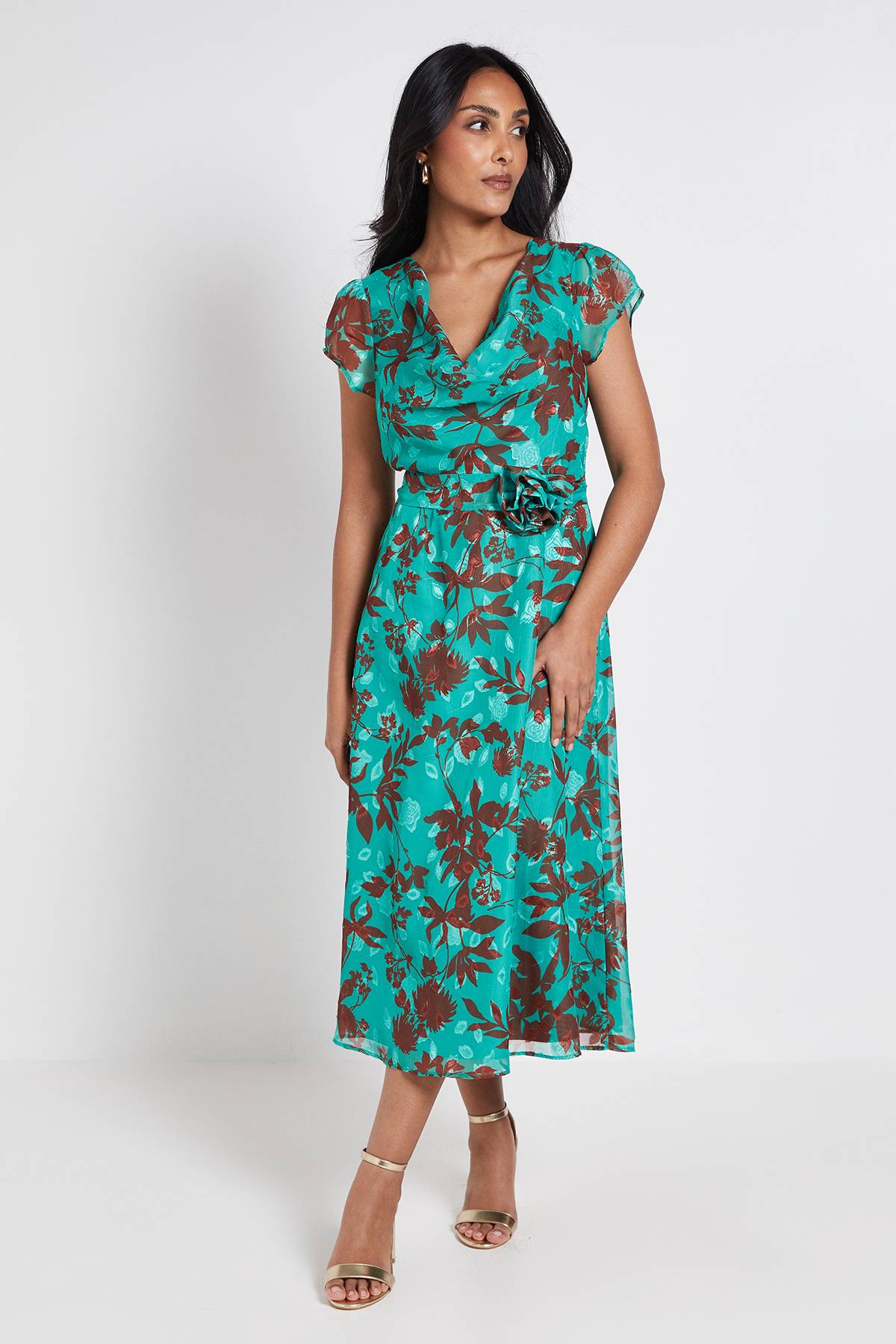 Wallis Robe Midi Corsage À Fleurs Dévorées Petite Taille