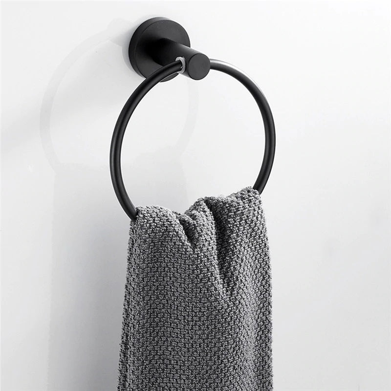QUVIO Handdoekhouder ring staal - Zwart