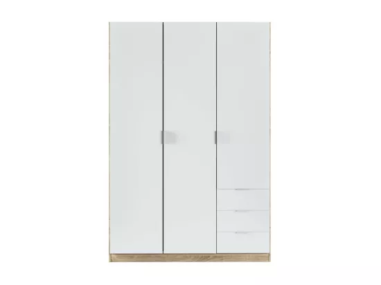 Armoire NINA 3 portes et 3 tiroirs L121 x H180 cm - Blanc et bois