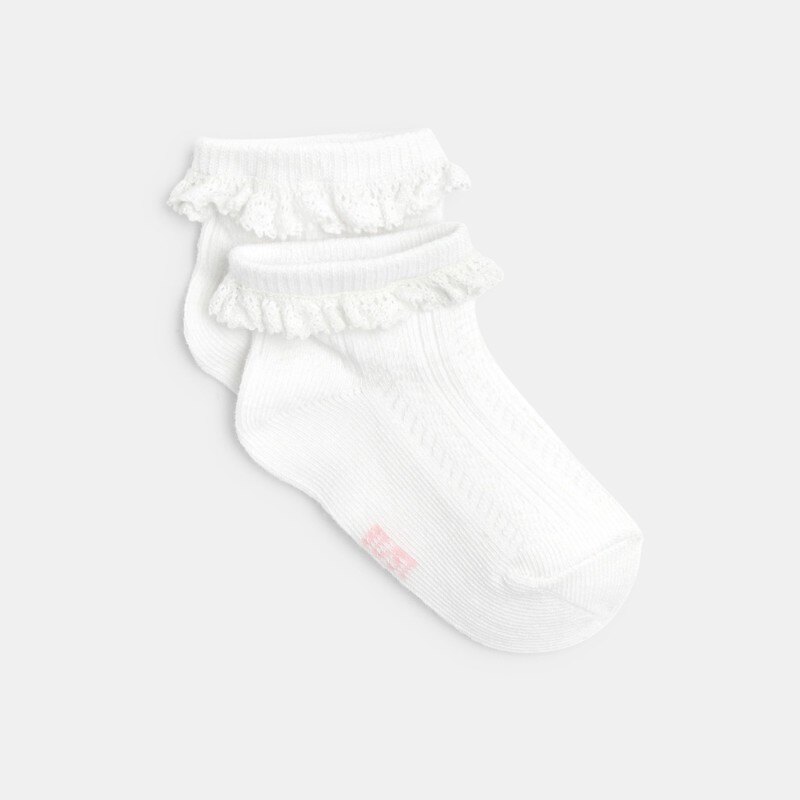 Socquettes fantaisie à volant dentelle blanc bébé fille Blanc