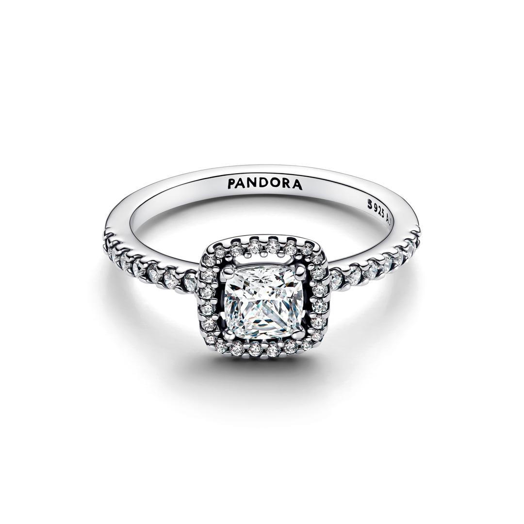 Pandora Timeless Funkelnder Quadratischer Strahlenkranz Ring 925 Silber