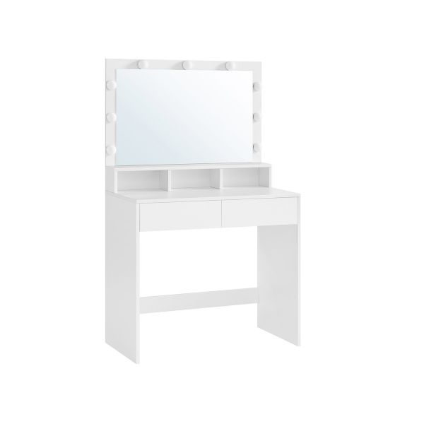 Vasagle Toucador com 9 Lâmpadas led e Espelho com Compartimentos Abertos Branco - RDT120T10