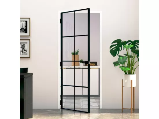 Porte d'intérieur Noir 83x201,5 cm Trempé verre aluminium fin