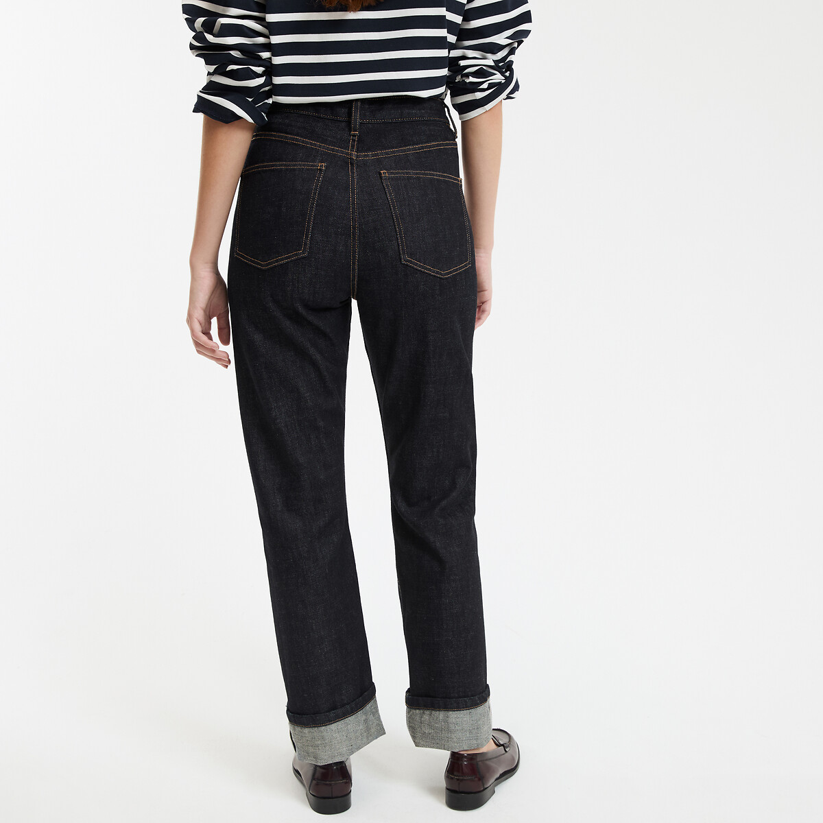 COLEÇÃO LA REDOUTE<br>Calça jeans reta com ourela, tamanho padrão, 5 bolsos