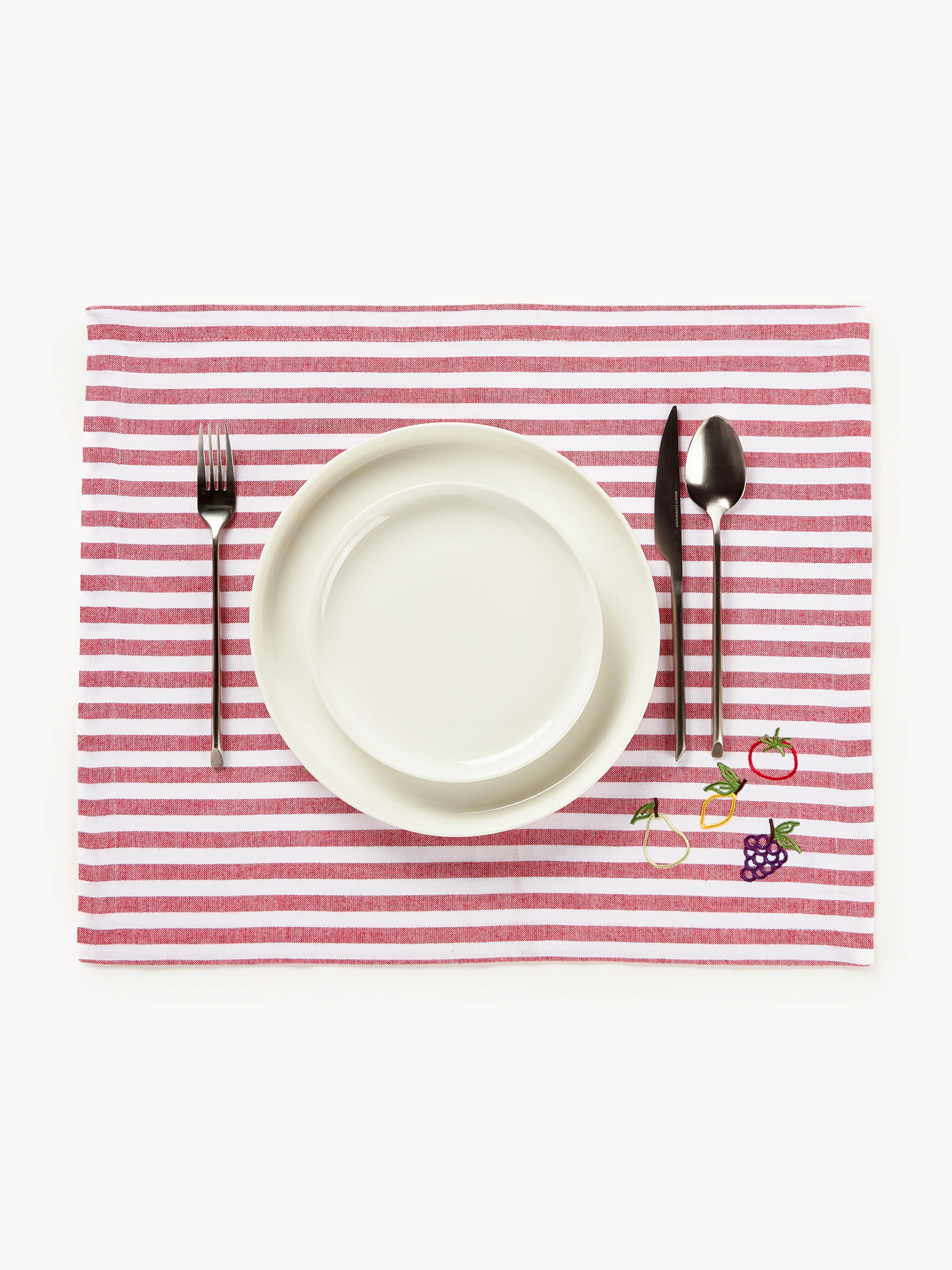Gestreepte placemats Melony met geborduurde motieven, 2 stuks