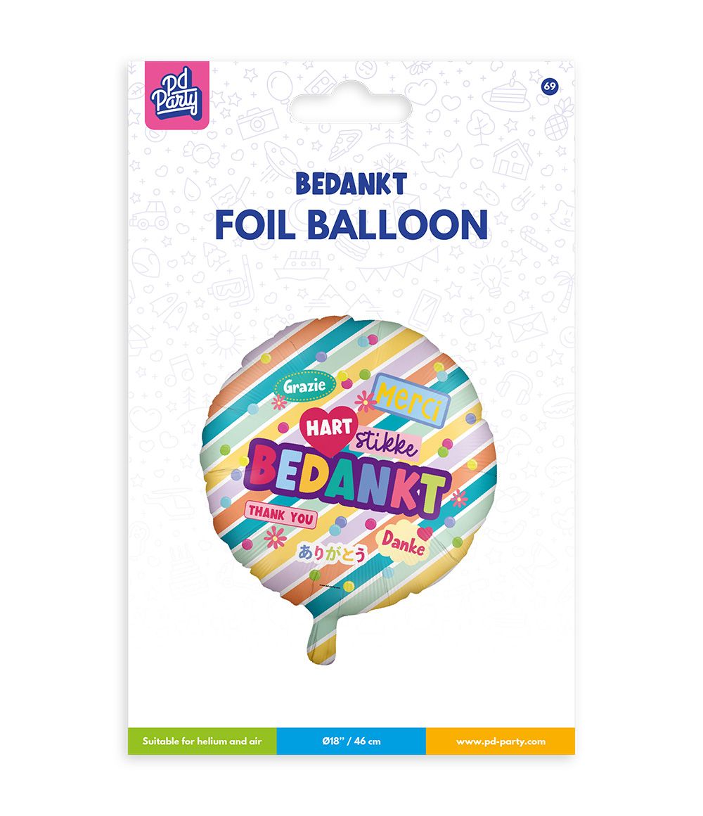 Bedankt Helium Ballon Gekleurd Leeg 46cm