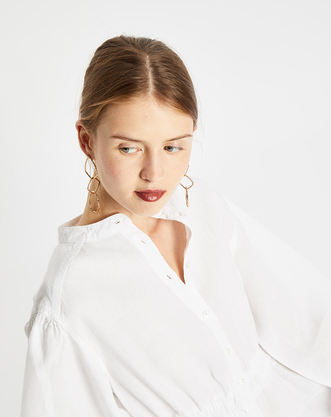 Marc O'Polo Robe courtes 100% Lin Col Mao Kl écrue
