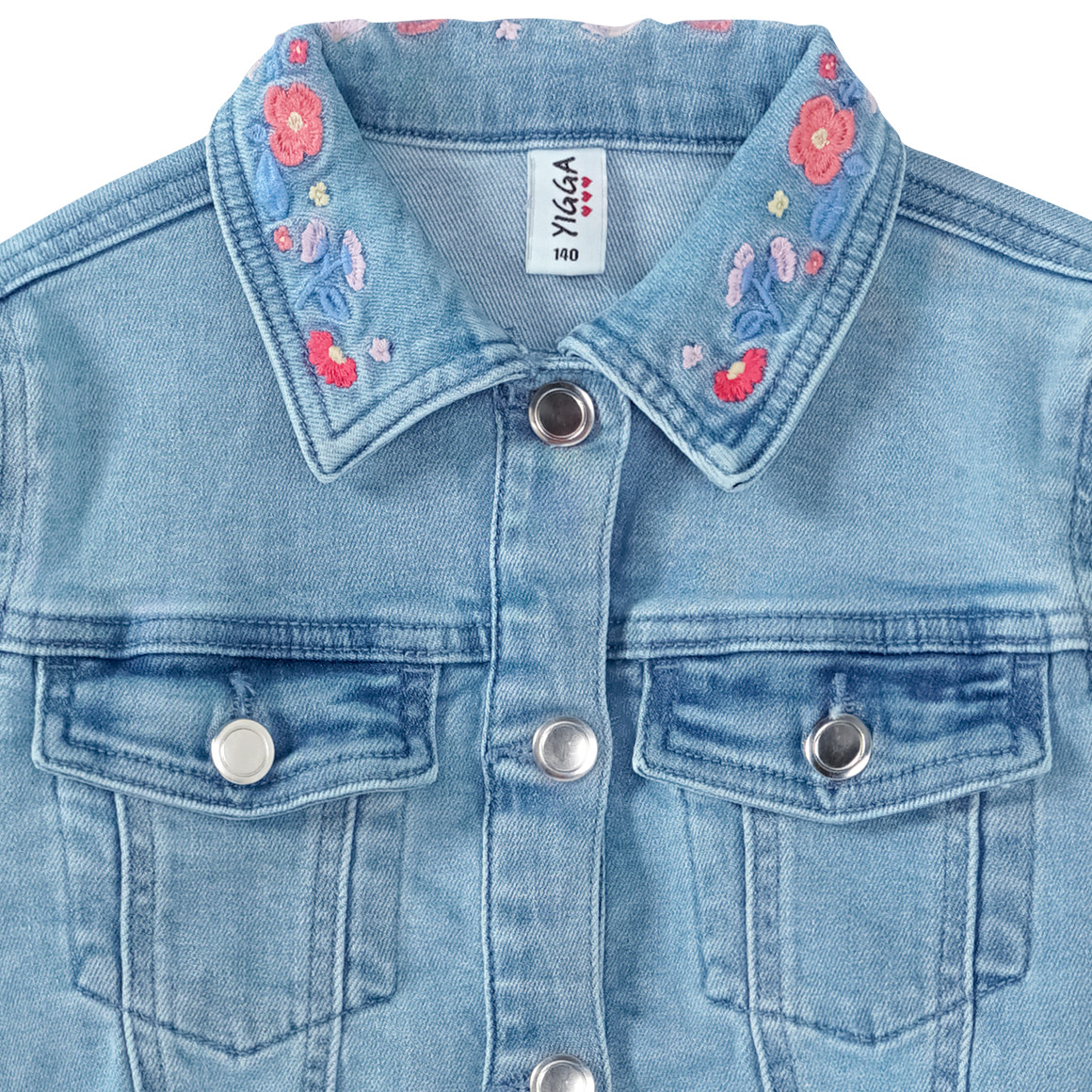 Yigga Mädchen Jeansjacke mit Blumen-Stickerei hellblau