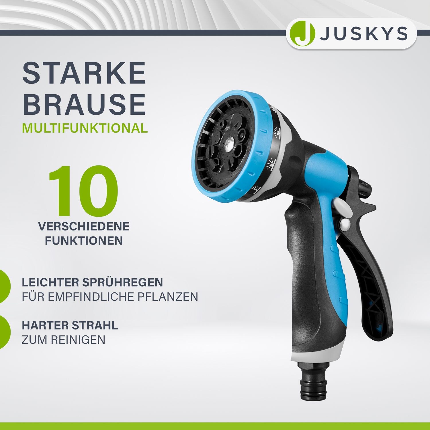 Juskys Schlauchtrommel Basic mit 30 m Wasserschlauch, Multifunktionsbrause und Halterung – Blau Grau
