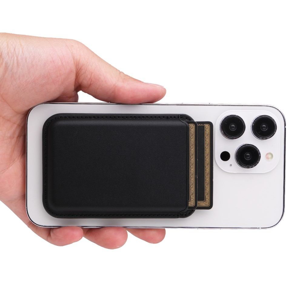 Magnetische MagSafe Leder Wallet Kreditkarten Halterung   Kickstand Aufsteller  - Schwarz
