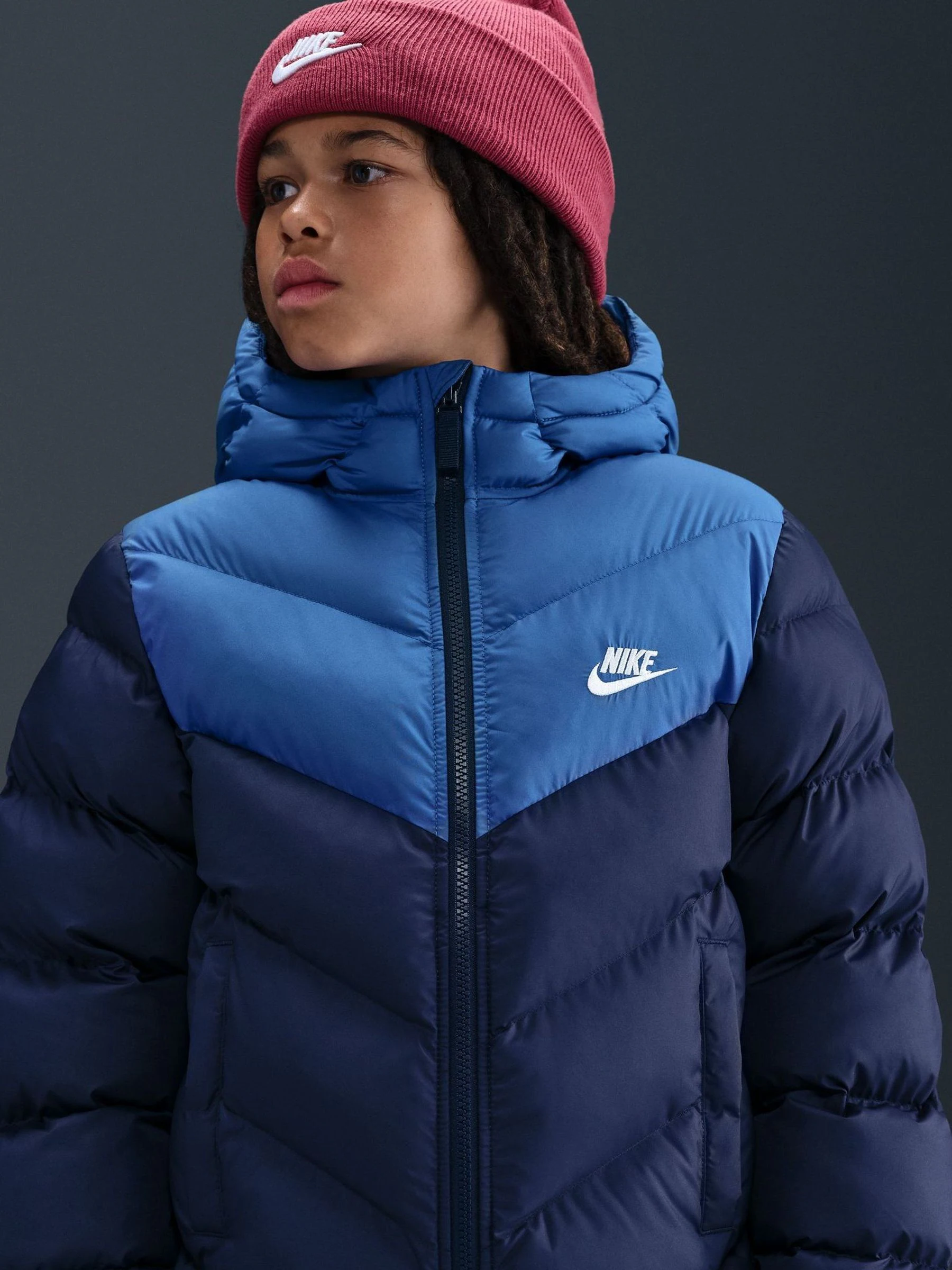 Marineblauw - Nike - Gewatteerd jack met kleurvlakken