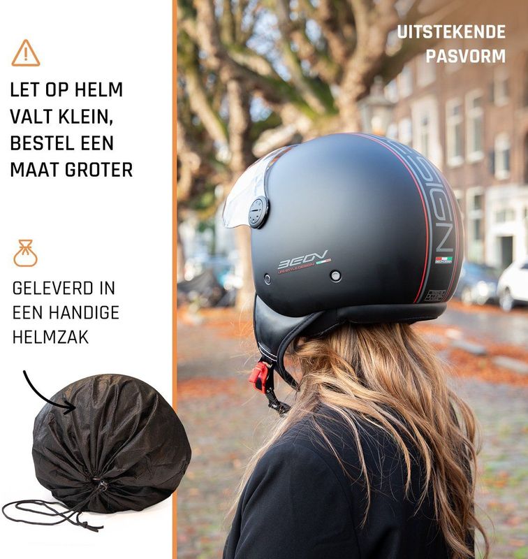 BEON - Design - Jethelm - Mat Zwart - Geschikt voor Vespa, Scooter, Brommer, Motor en Snorfiets