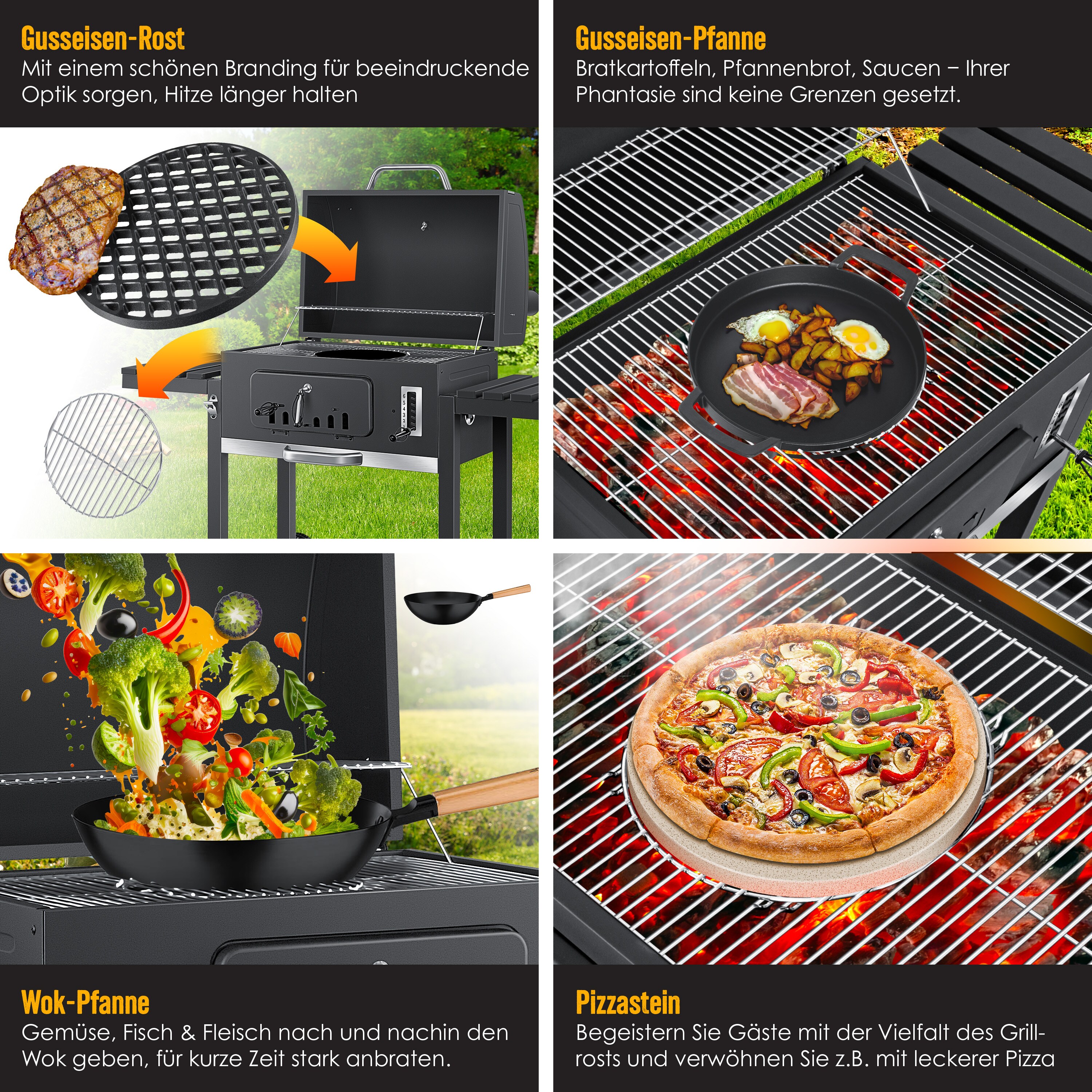 KESSER® Grill Grillwagen XXL Holzkohlegrill mit Deckel, Rädern, Edelstahl-Griff, Grillrost und Thermometer Holzkohle kohlegrill Wagen groß Kohle BBQ Barbeque Camping, Terrasse, Garten