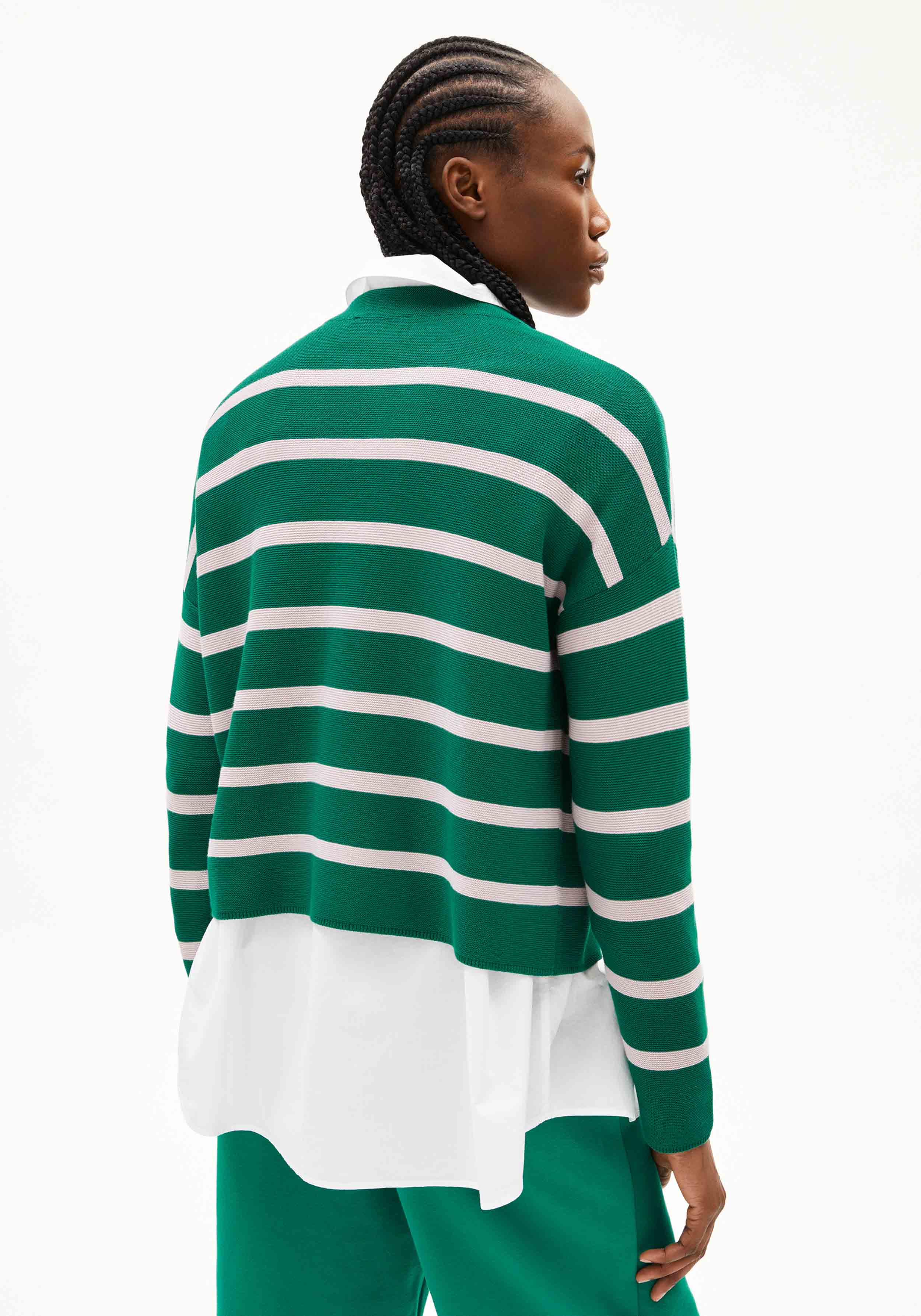 Armedangels Strickpullover Merinaa Stripes Emerald Green-Ice Grape