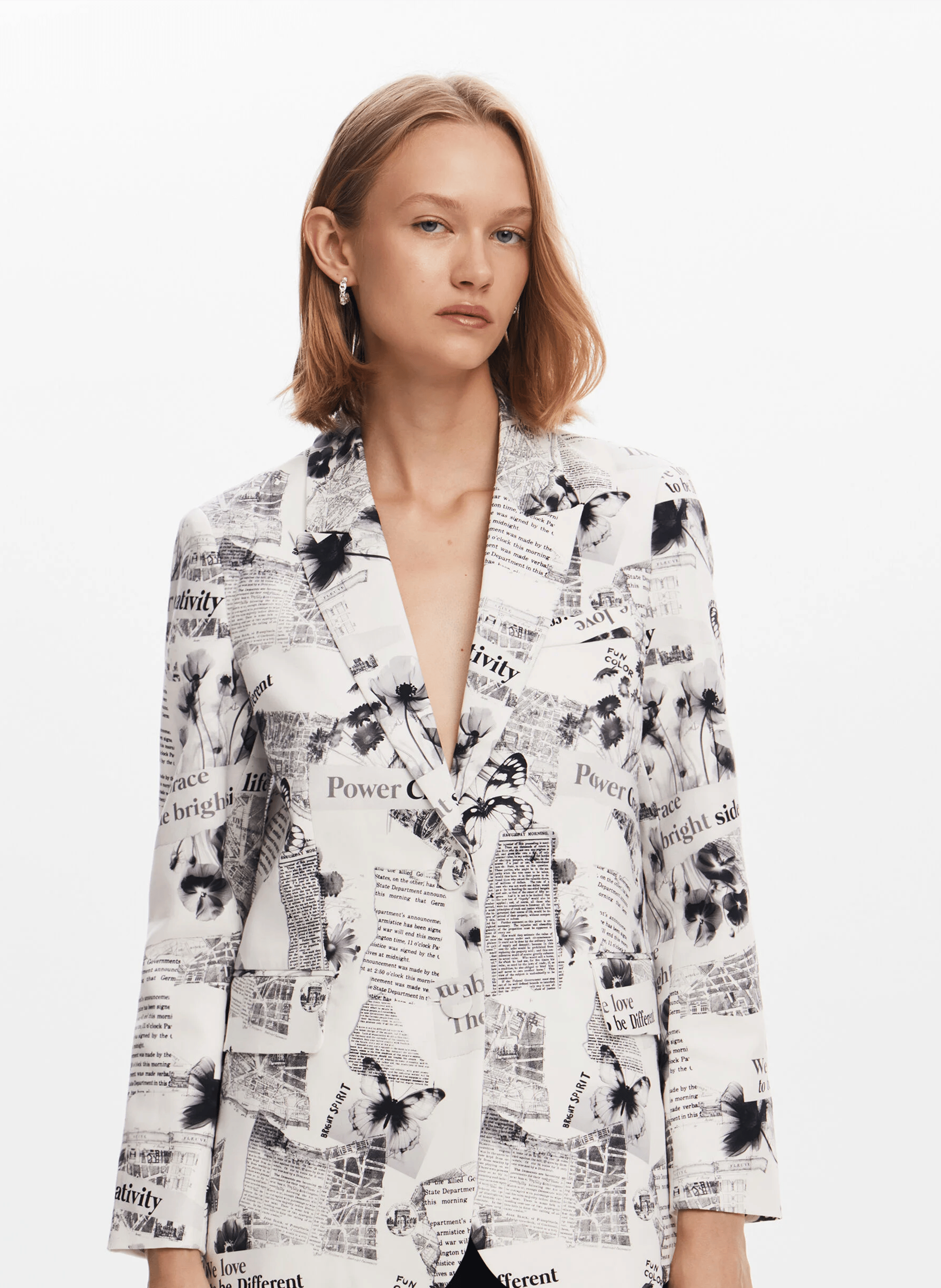 Blazer droit imprimé en coton mélangé | Blanc