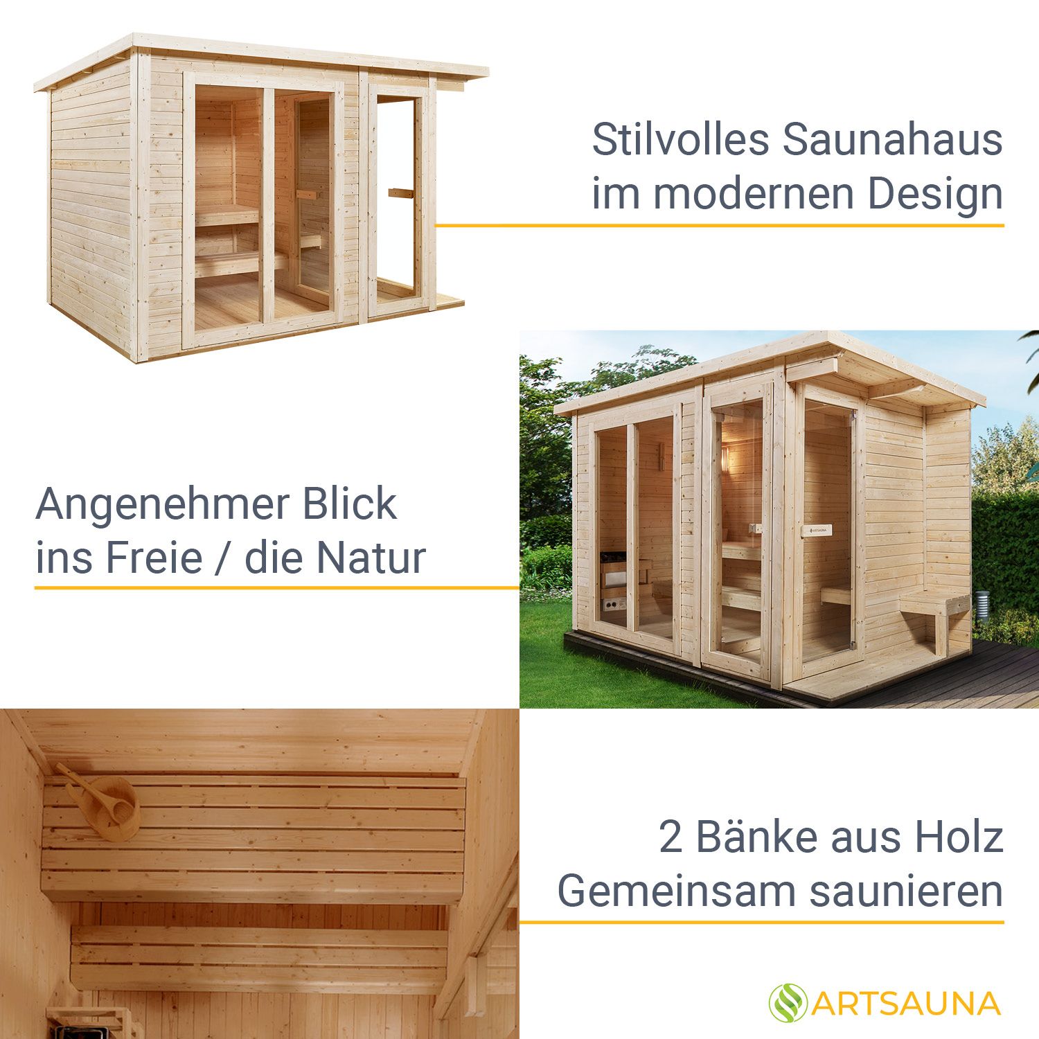 Artsauna Outdoor Sauna Varberg 320 x 180 cm mit 8 kW Ofen & Zubehör - Gartensauna mit Umkleidekabine
