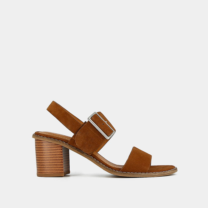 Sandales à talons et brides  en velours cognac