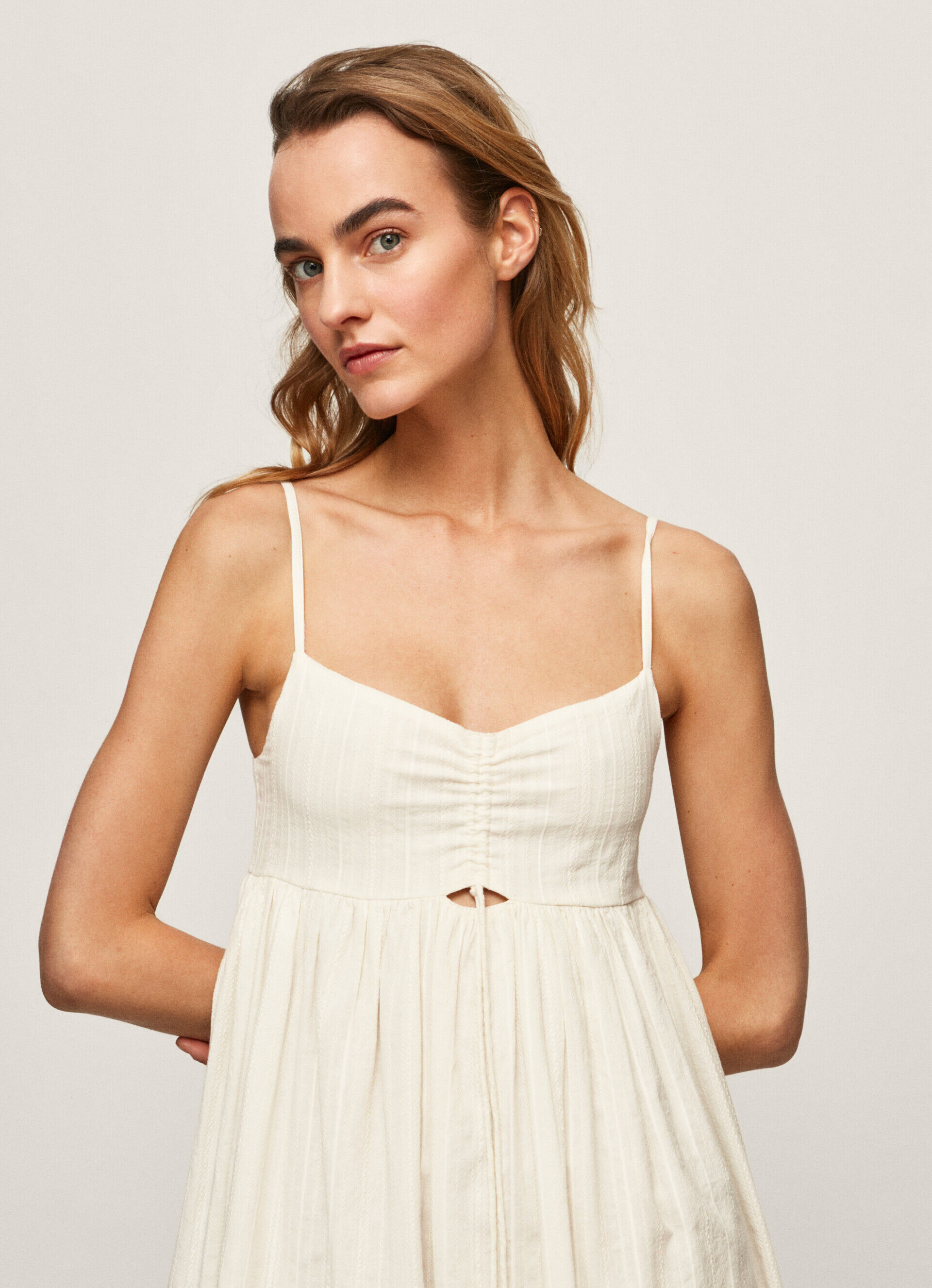 Vestido de teste em algodão dobby - branco