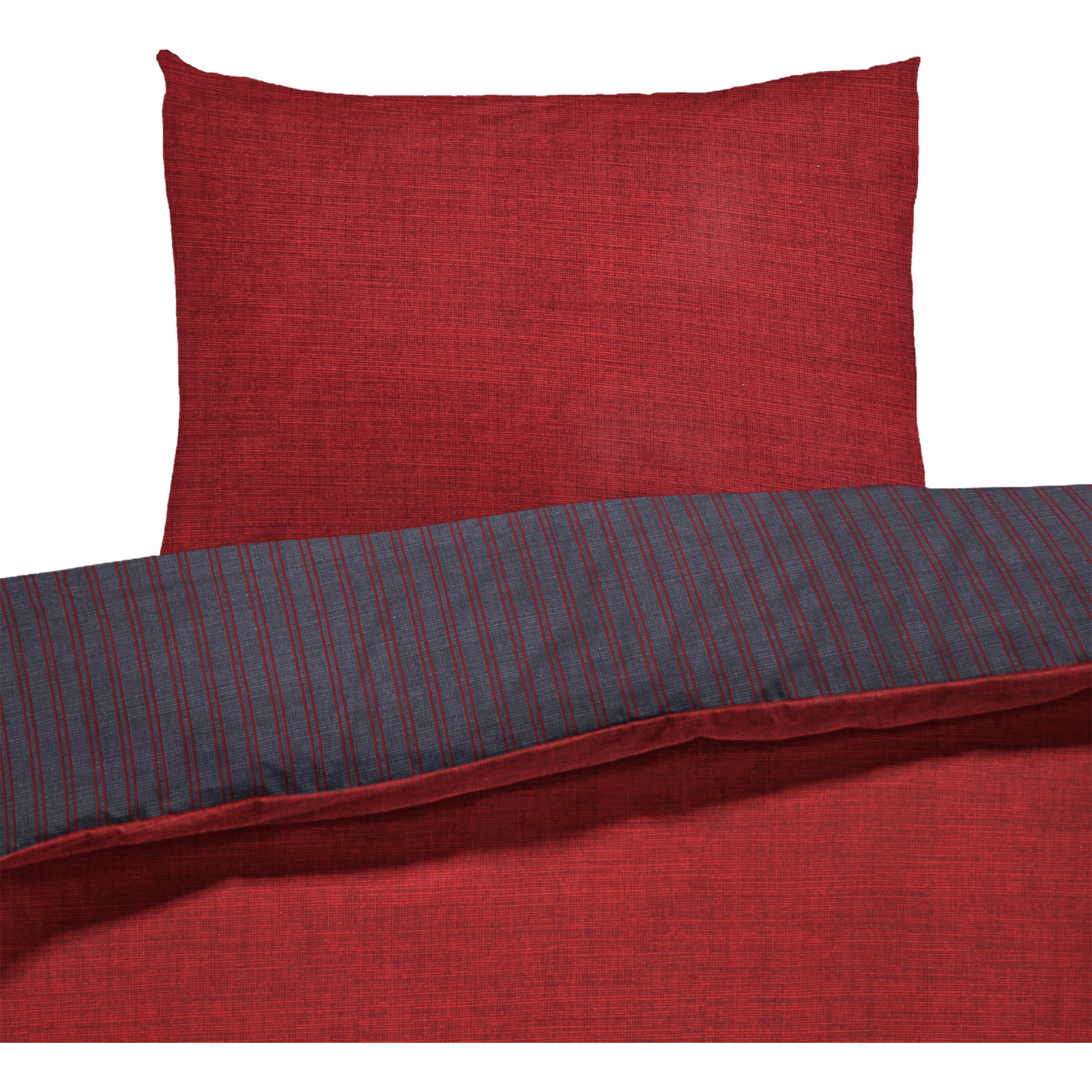 Bettwäsche Flanell Streifen/Monochrom rot