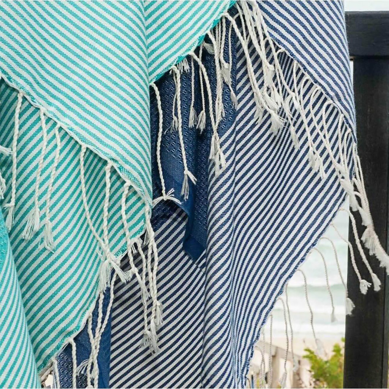 Febronie Fouta Nid d'Abeille Ibiza turquoise/blanc - 100x200 cm