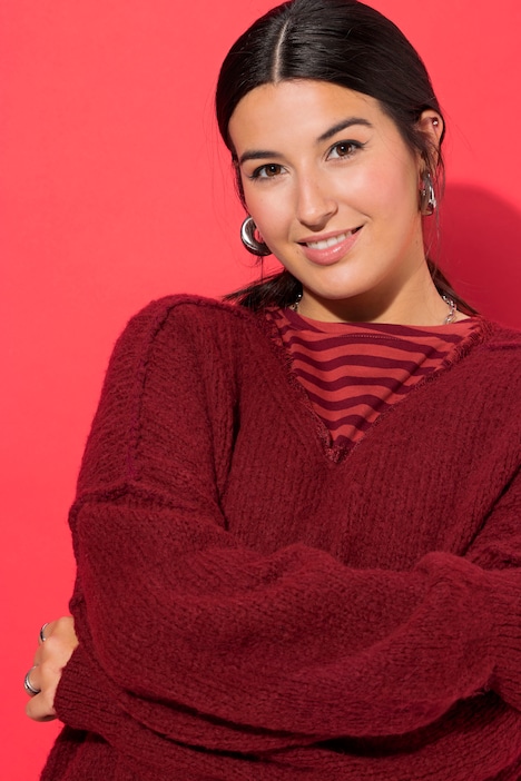 Pullover, V-Ausschnitt mit Spitze, weiter Langarm
