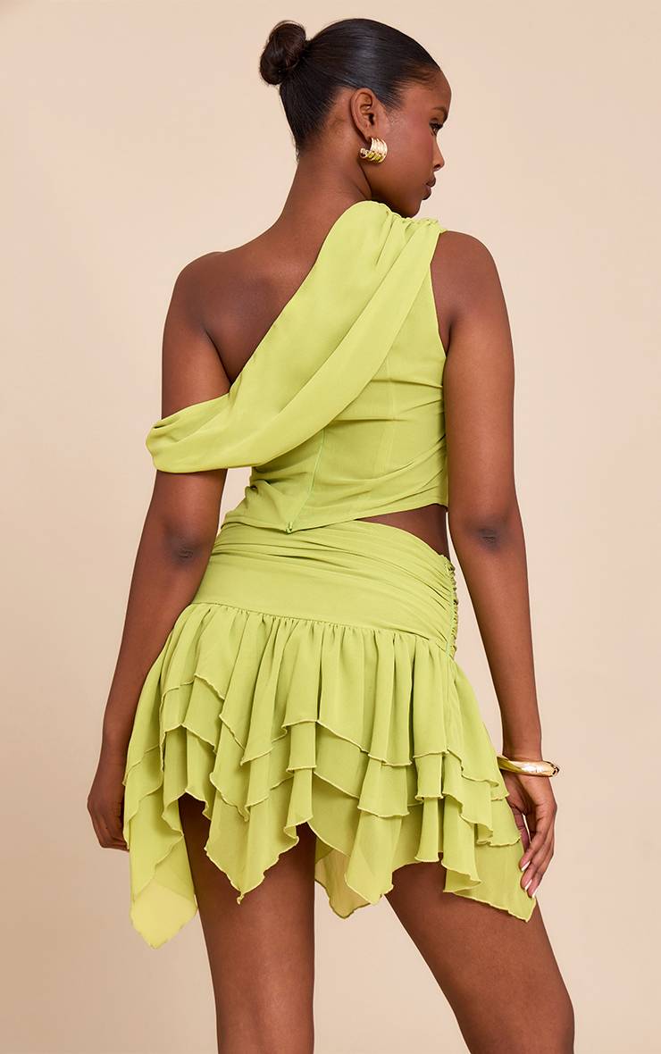 Vert Haut En Mousseline Asymétrique À Détails Drapés