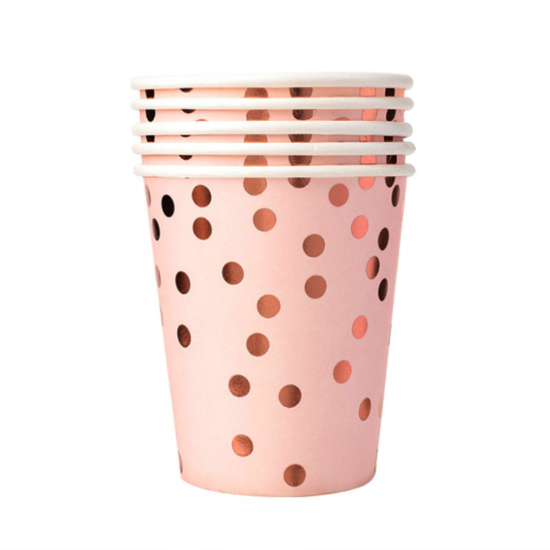 (10er Set) Einweg Papp Becher Party Geschirr Tisch Dekoration Trinkbecher - Rosa / Roségold