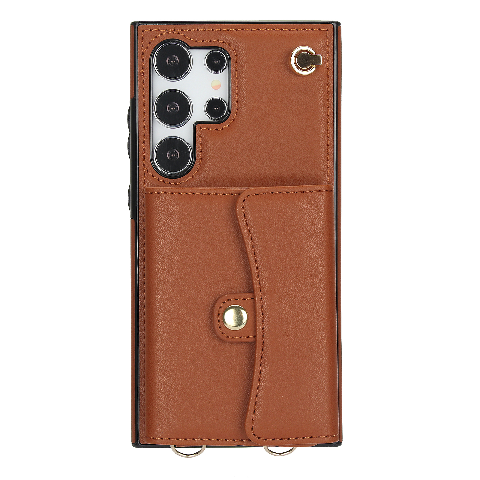 Samsung Galaxy S24 Ultra Necklace Leder Schutz Hülle mit Kartenfach   Handykette (140cm) - Braun