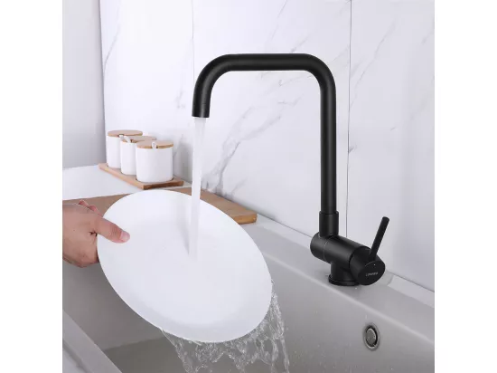 Lonheo Max Mitigeur Cuisine Rabattable Noir Rotatif à 360°,contre Fenêtre,Acier Inox 304 avec barboteur démotable,Eau Chaude Froide,EU Modèle