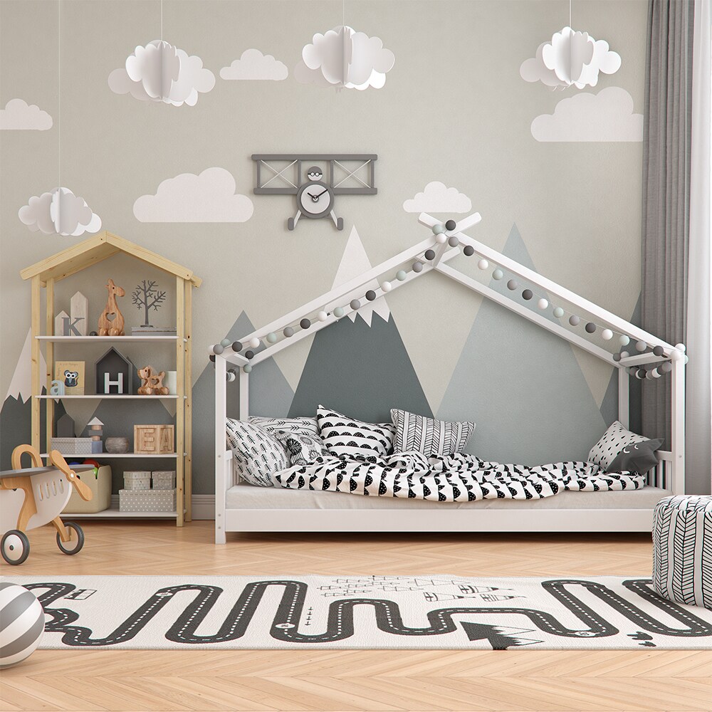 VitaliSpa Design Kinderbett Hausbett Weiß Kinderhaus Holzbett Matratze 90x200