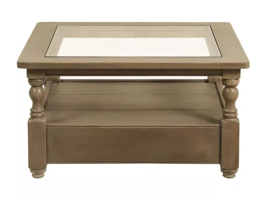 Table basse carrée plateau en verre Bois Marron - Natural Interior's