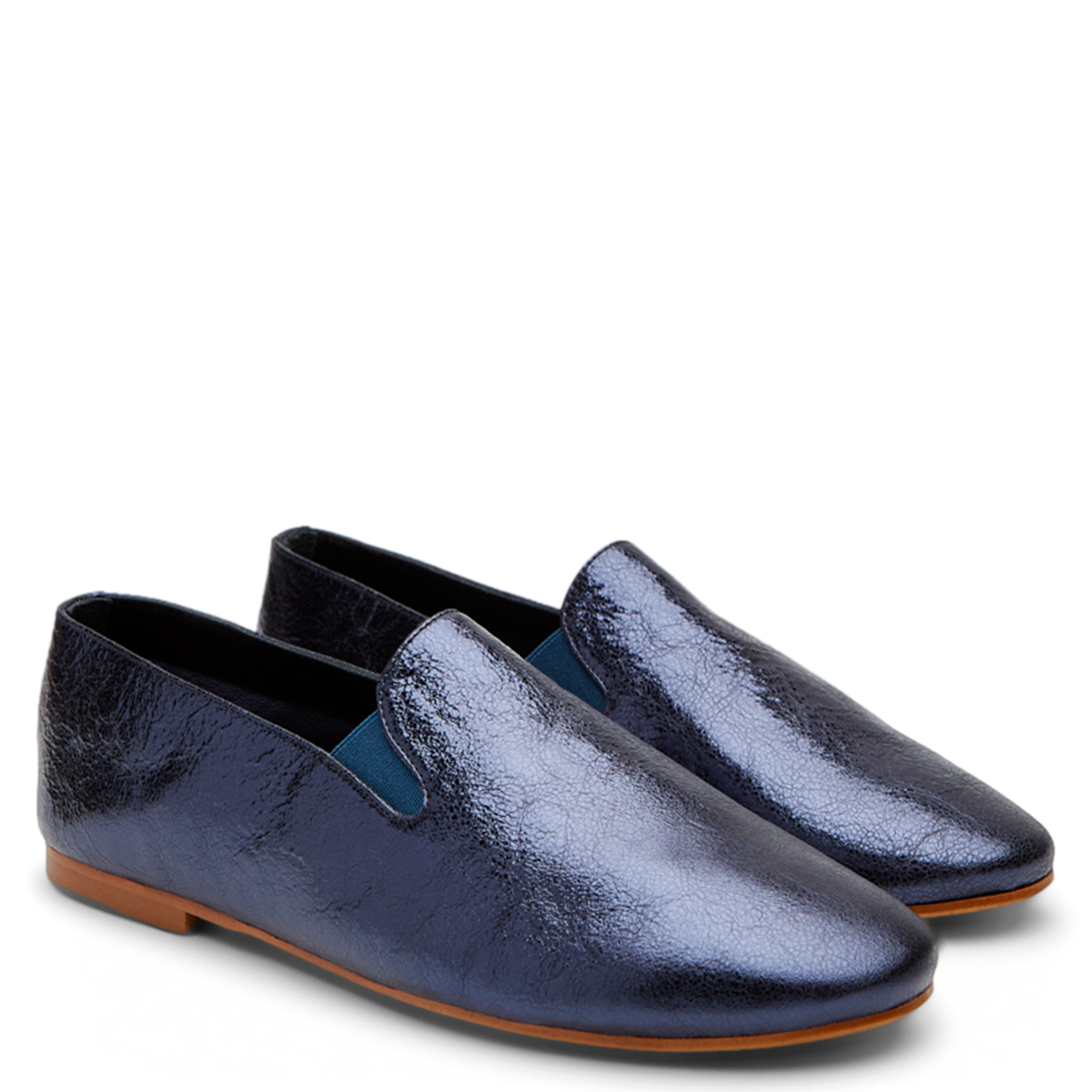CLEO - Mocassins en cuir métallisé| Bleu