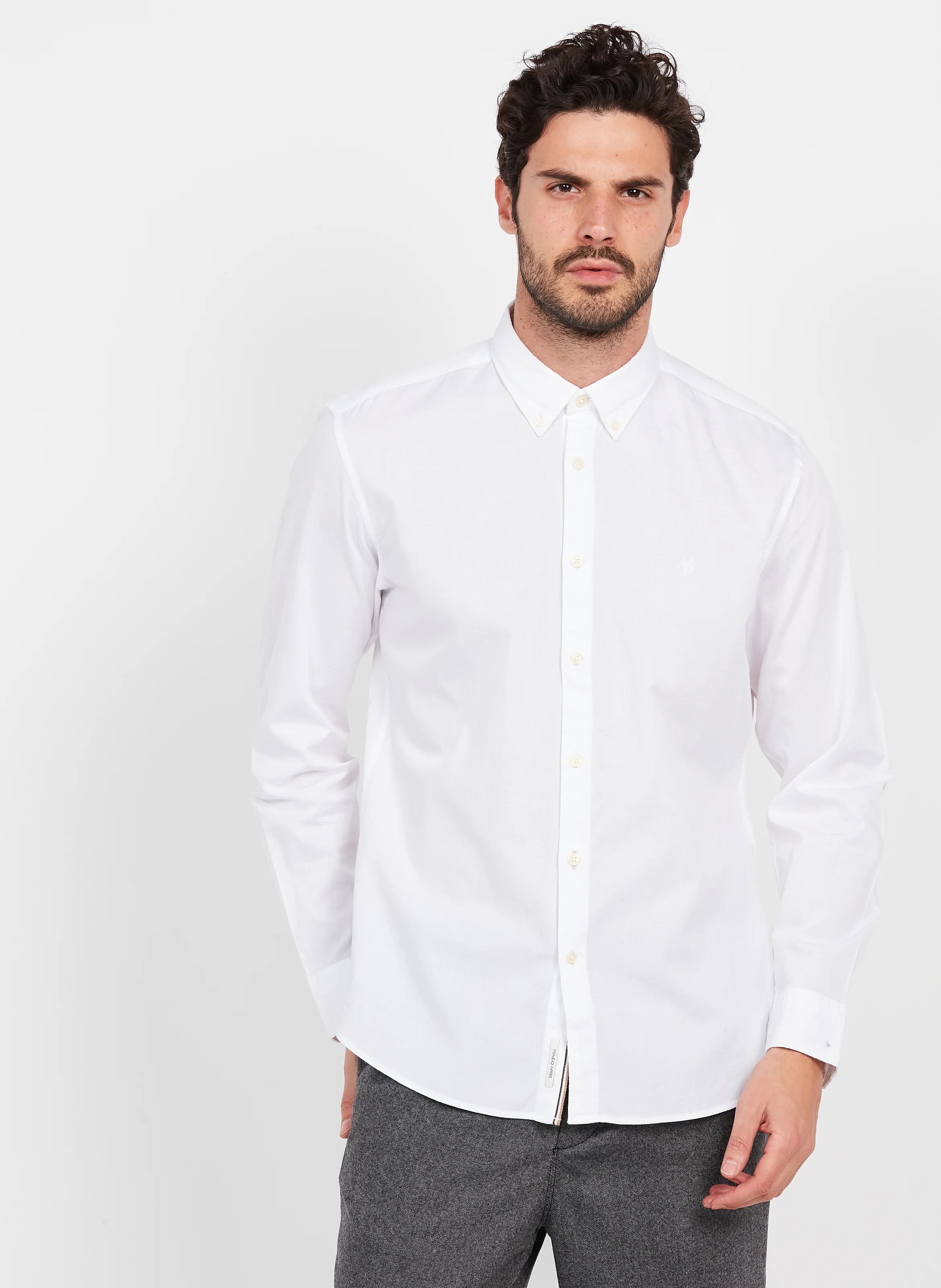 Chemise col américain regular-fit en coton | Blanc