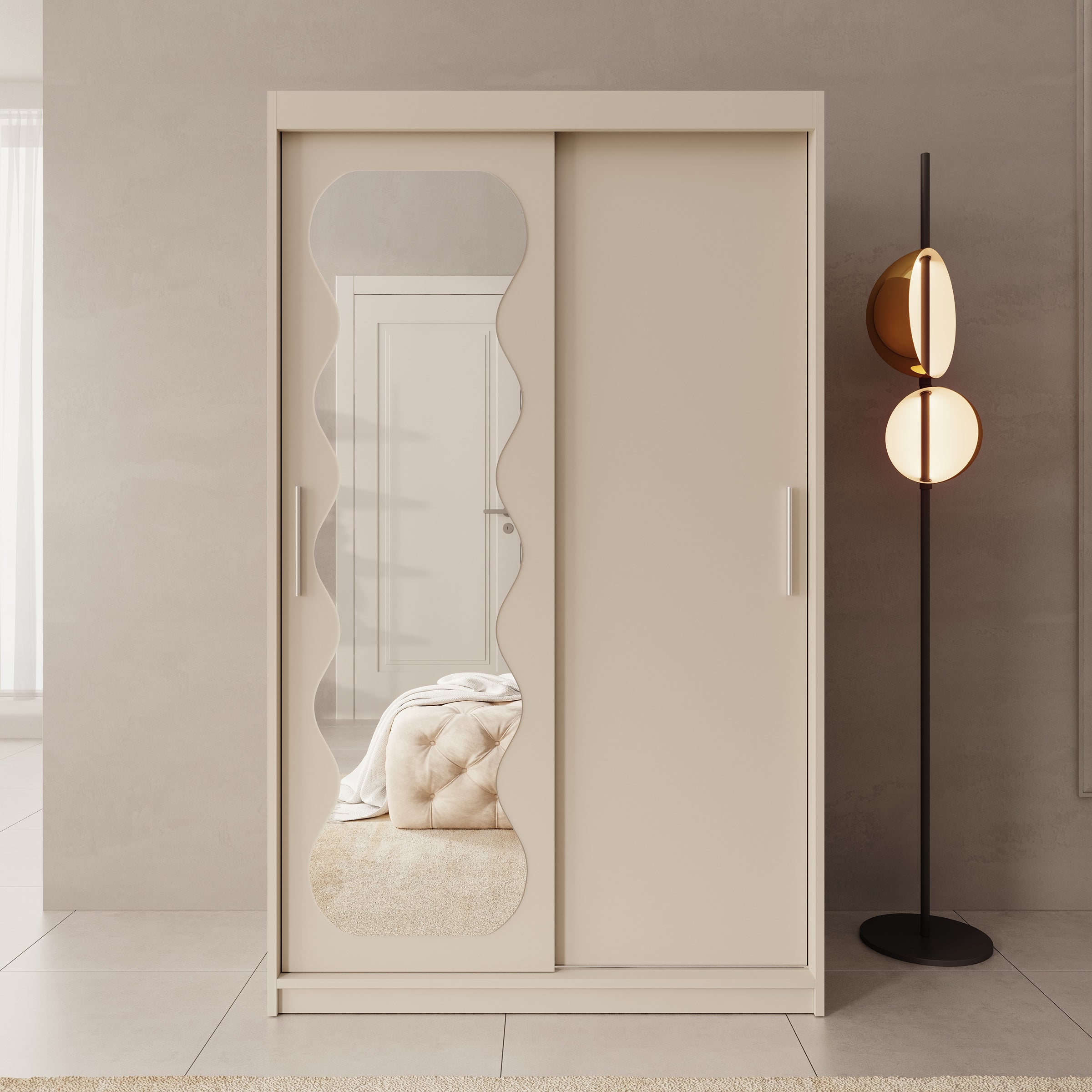 Sentoji - Kledingkast met 2 schuifdeuren - Beige - 120x62x200 cm