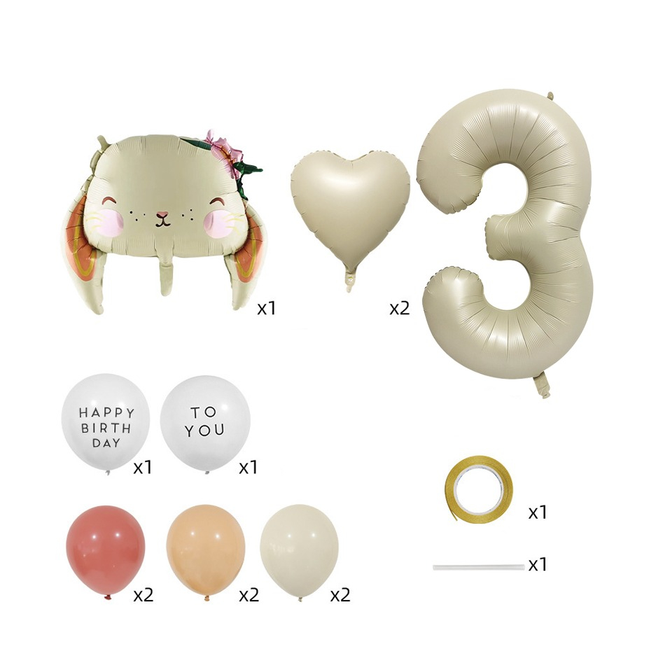 (12-tlg. Set) Zahlen Ballon Kinder Geburtstags Party Folienballon inkl. Latex Luftballons - Zahl 3 / Hase