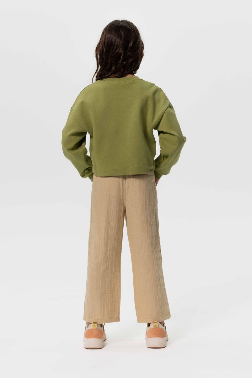 Beige wide leg mousseline broek