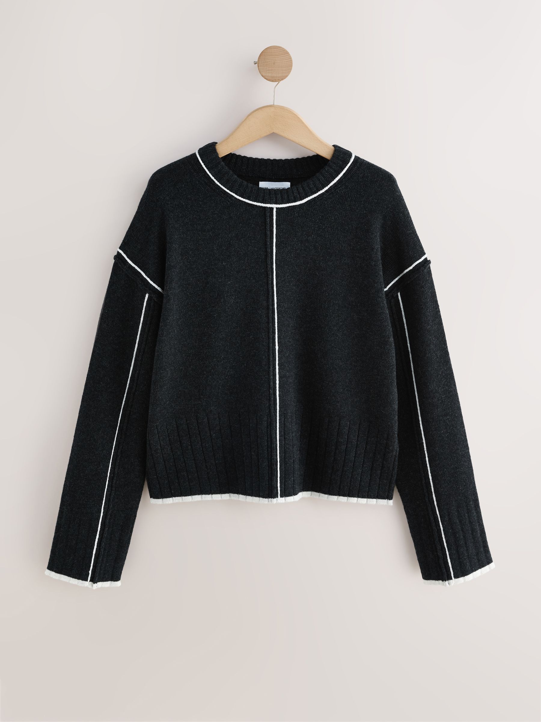 Charcoal Tipped - 100% N.Premium trui van lamswol met ronde hals