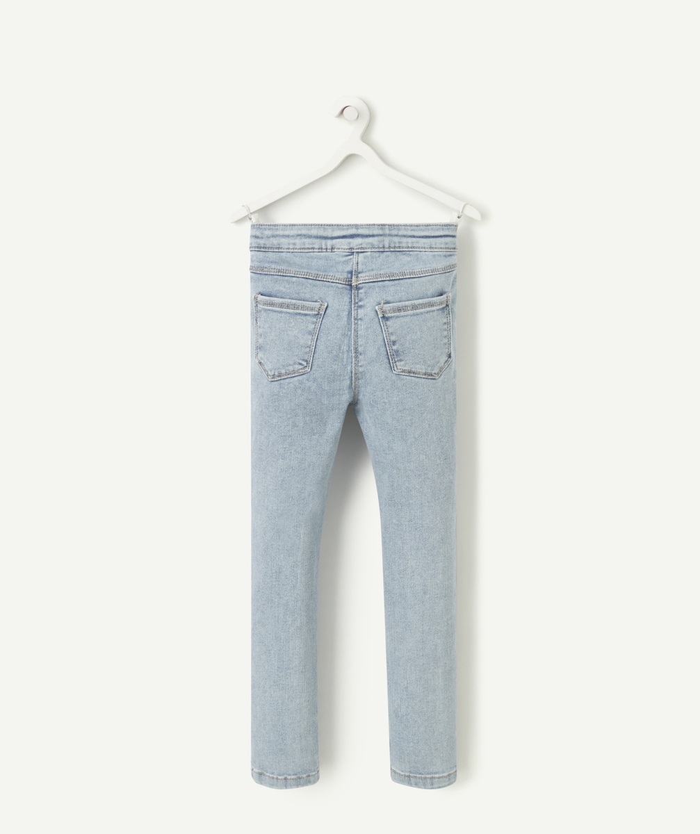 pantalon tregging fille en denim bleu clair délavé low impact