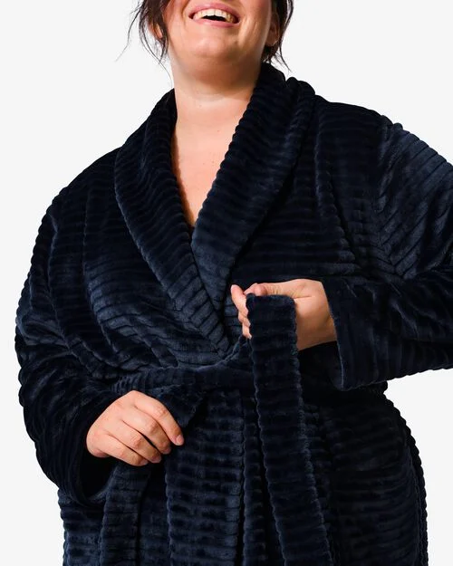 peignoir long femme en polaire bleu foncé