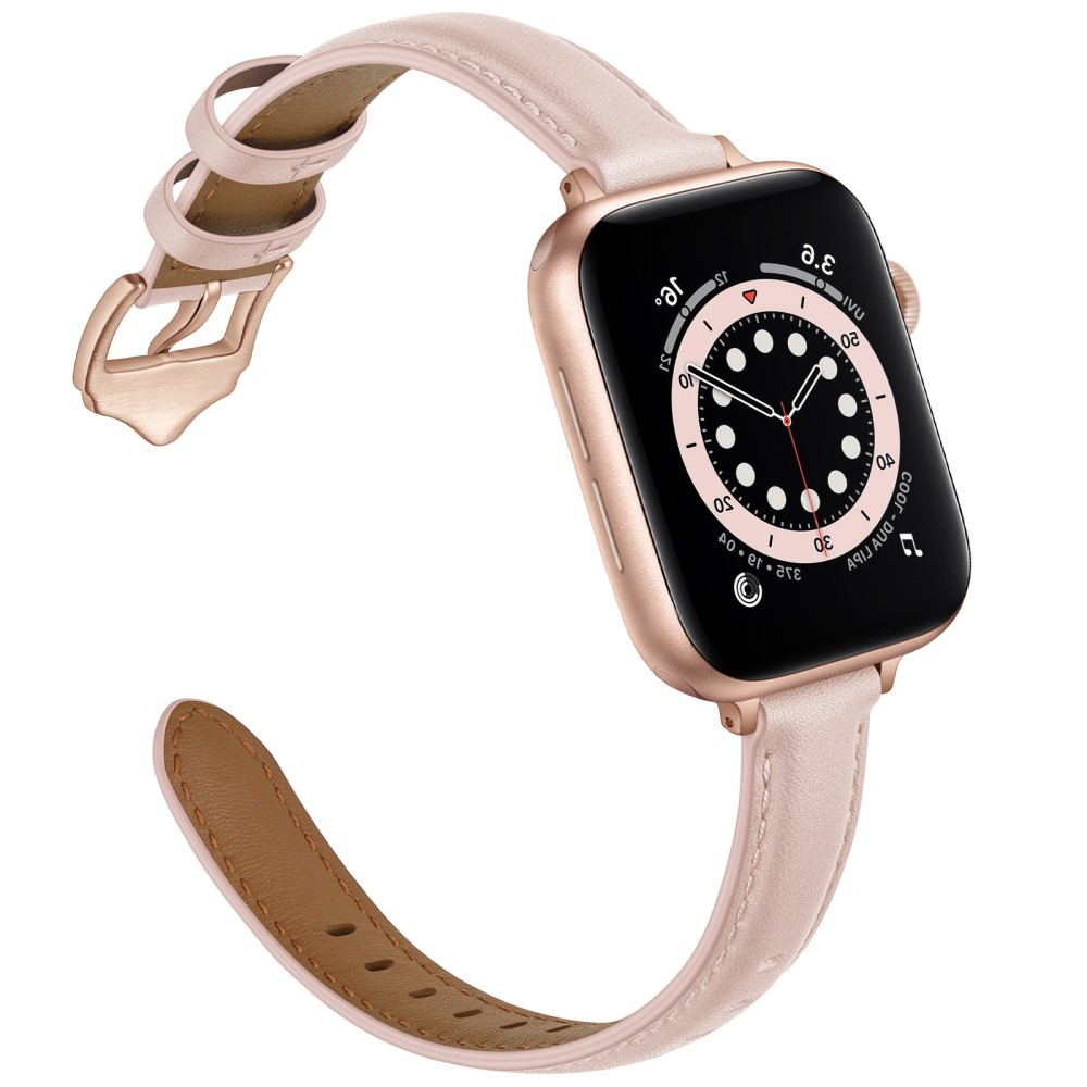 Apple Watch (49/46/45/44 mm) Echtleder Ersatz Armband mit Dornschliesse (Gelenkumfang 160-226 mm) - Rosa / Roségold