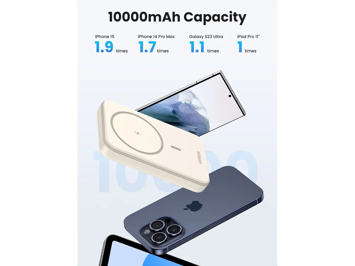 (20W) 10000mAh Magnetische MagSafe Powerbank USB C Power Delivery Ladegerät (25208) - Beige