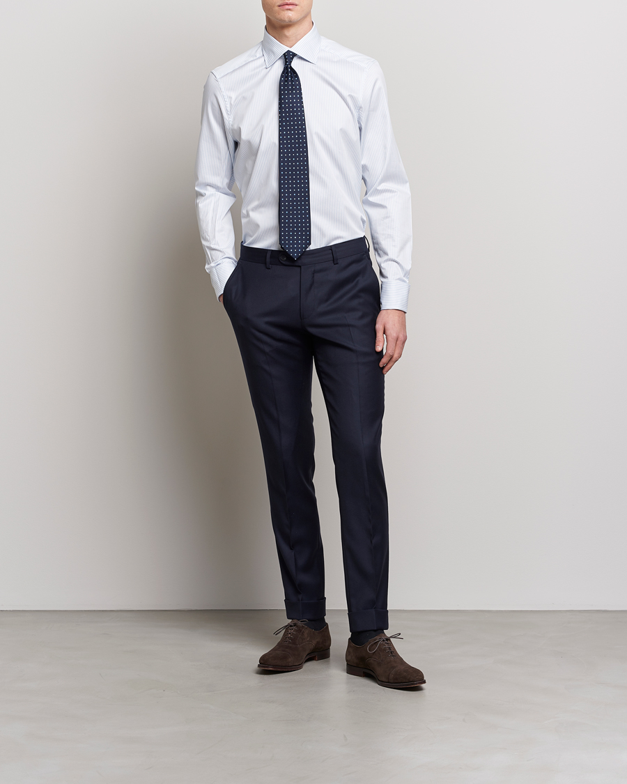 Stenströms Slimline Cotton Double Cuff Shirt White/Blue