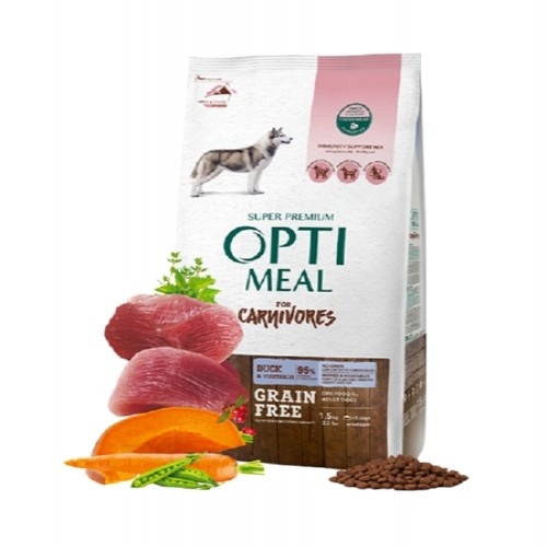 Ração seca Optimeal sem grãos para cães, com pato e vegetais.