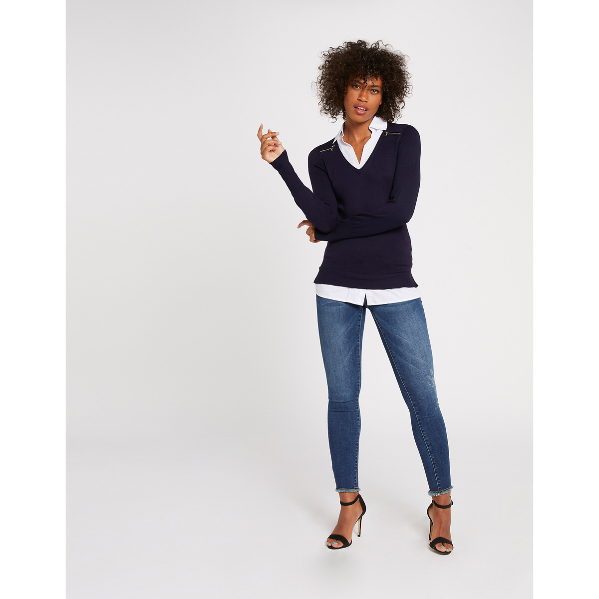 MORGAN<br>Camisa suéter 2 em 1, com zíper no ombro